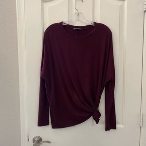 Athleta Burgundy Wine Long Dolman Sleeve Asymmetrical Hem Top Size XS